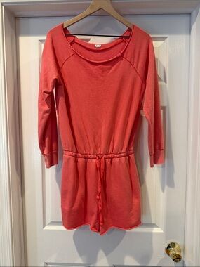 Red/Coral Sweat-Short Romper by Aerie